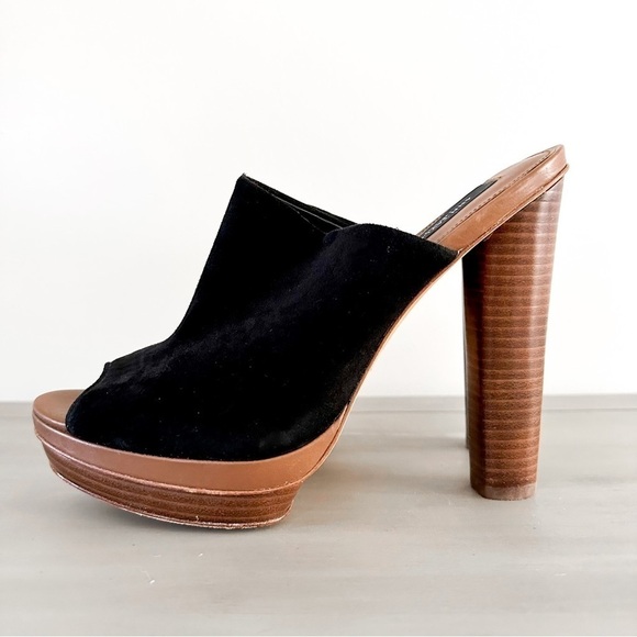 Ann Taylor Black Suede Wooden Lorena Mule Platform Heels sz 8 - Picture 8 of 10